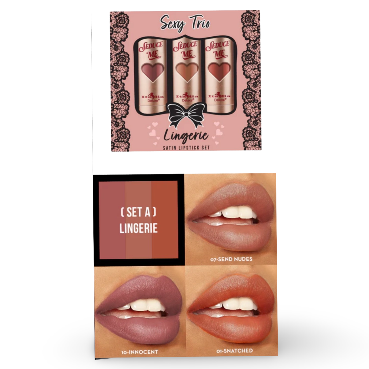 Italia Deluxe Sexy Trio Satin Lipstick Set – "Lingerie"